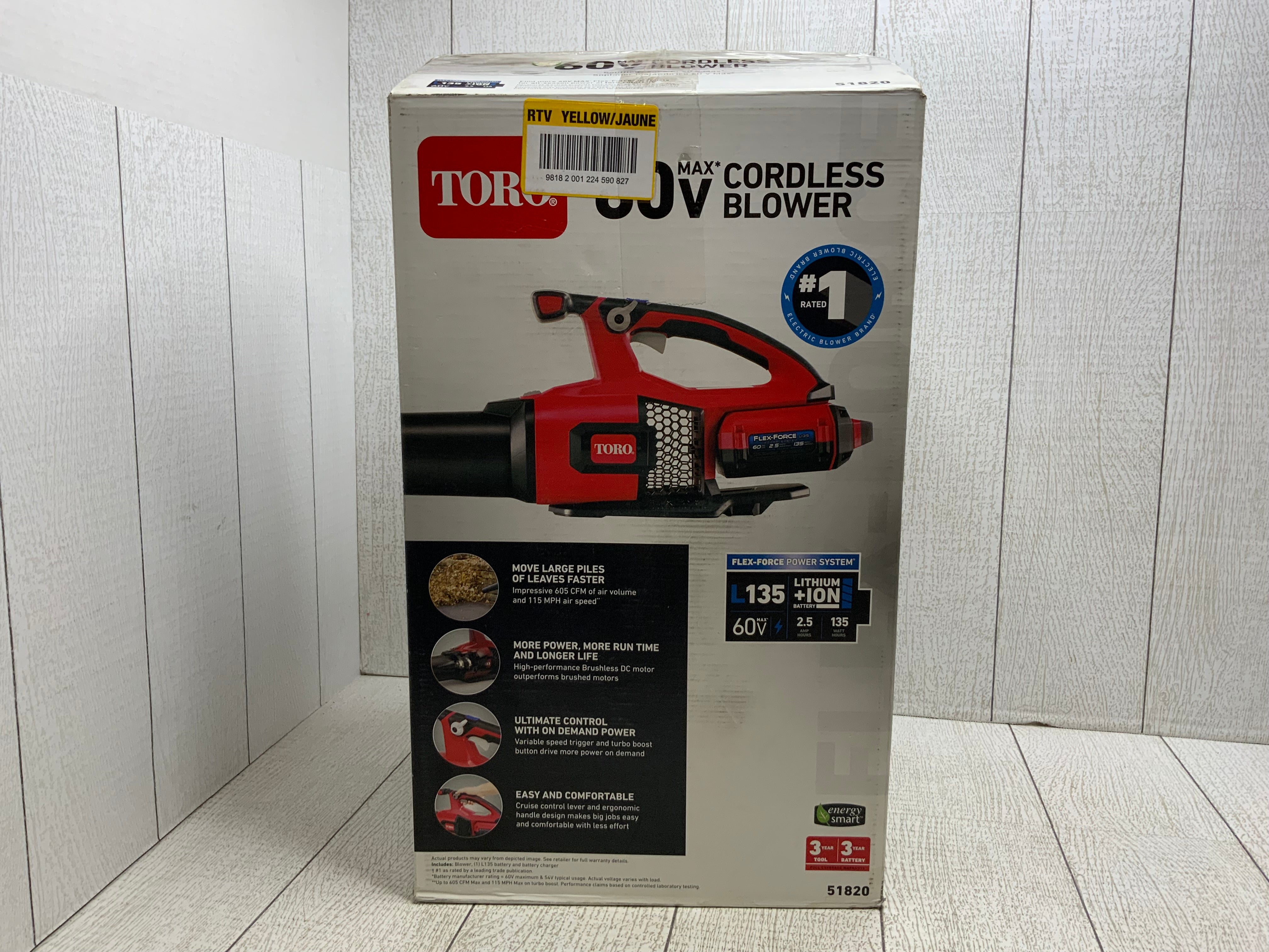 Toro 60V Max Lithium Ion Brushless Leaf Blower 51820 Battery & Charger (8064226787566)
